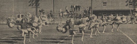 Cheerleaders mark the first homecoming at College of DuPage in October 1968.