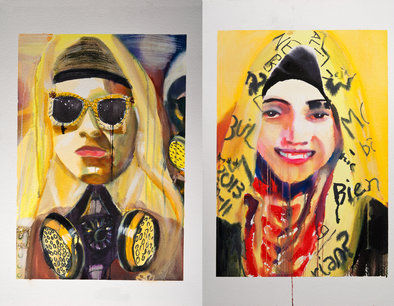 "Protestistas," one of the artworks on display at University of Chicago Theological Union. Photo courtesy of Jennifer Hereth.