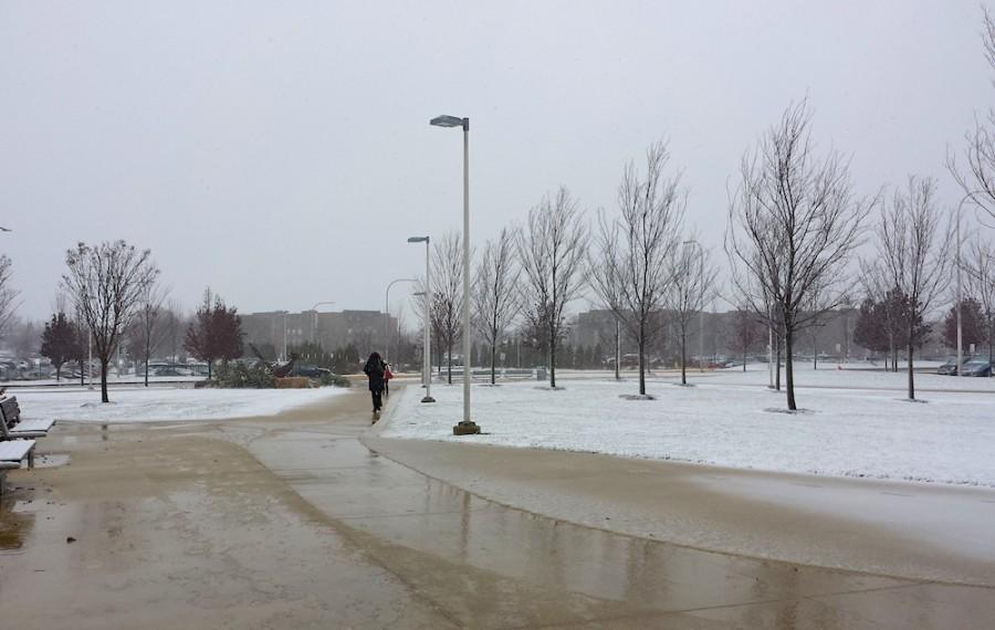 Slush blankets the sidewalks at College of DuPages main campus on Nov. 24, 2014. 