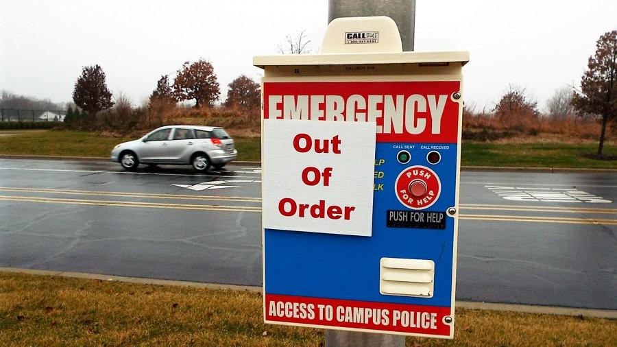 An out of order Emergency Call Box off of Park and Tallgrass at the College of DuPage on Dec. 8th, 2014. 