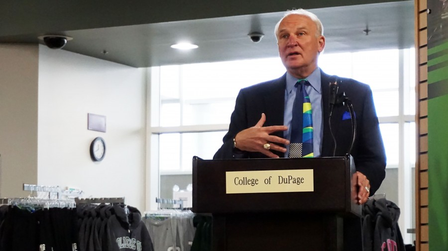 President Robert Breuder at a college event in March.
