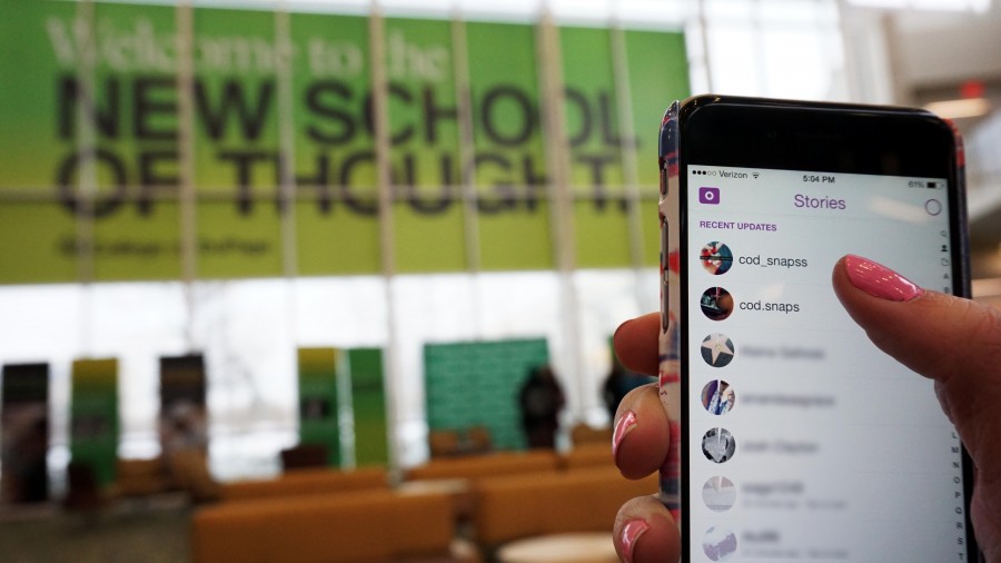 A person browsing snapchat in the Student Life Atrium at the College of DuPage on March 23. 