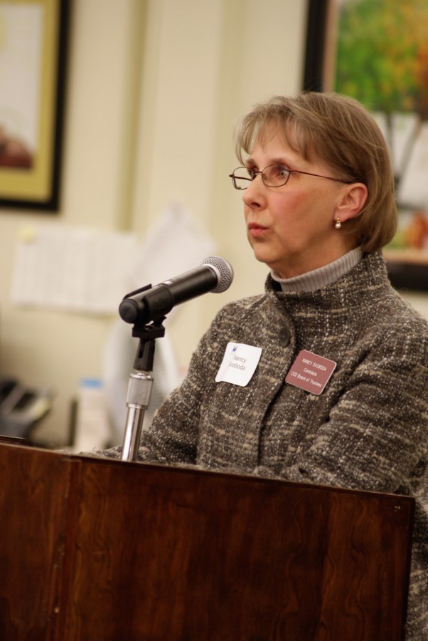 Board candidate Nancy Svoboda at a March 24 forum.