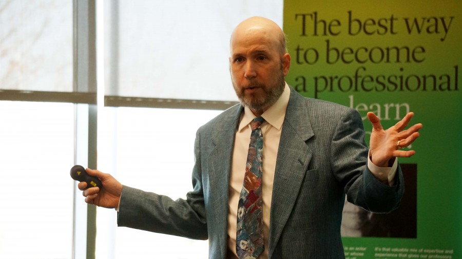 Brian Katz talking at the Anxiety Awareness seminar at the College of DuPage on Nov. 10.