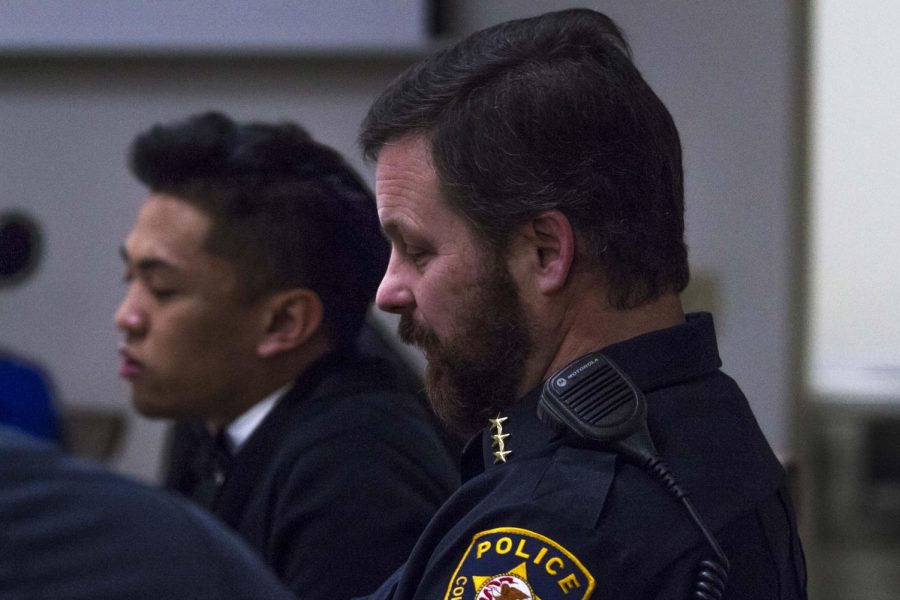 Police Chief Joseph Mullin listens to members of the BSA