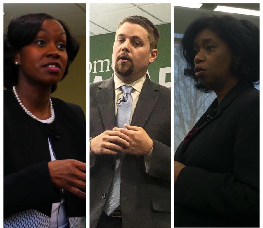 Candidates for the associate vice president, student affairs position: (L-R) Mia Hardy, Scott Friedman and Countance Anderson during an open interview on campus 