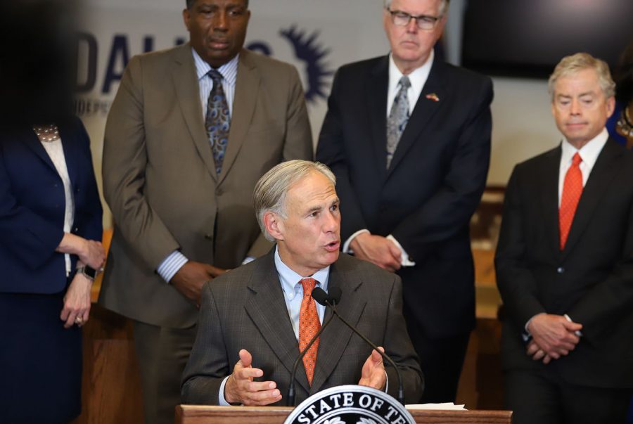 Gov. Greg Abbott announces new school safety measures in response to the Santa Fe High School shooting at the Dallas Independent School District headquarters on May 31, 2018. 