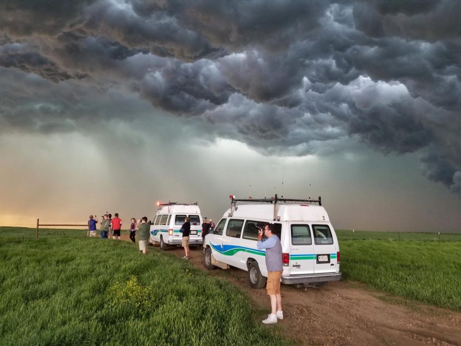 Photo by Evan Anderson: College of DuPage’s storm chasing program pursuing super-cell formations, near Eagle Butte, South Dakota