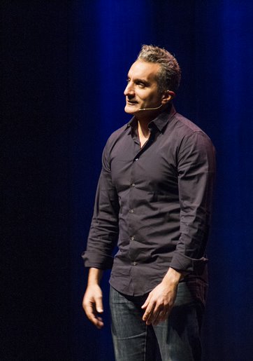 Bassem Youssef performs his political satire routine before a sold-out theater at College of DuPage on Oct. 19