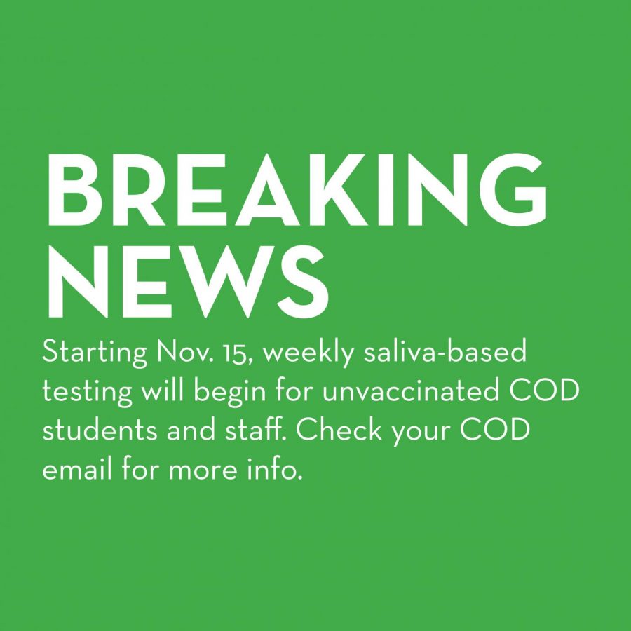 Breaking News: COD Weekly COVID-19 Testing Starts Nov. 15