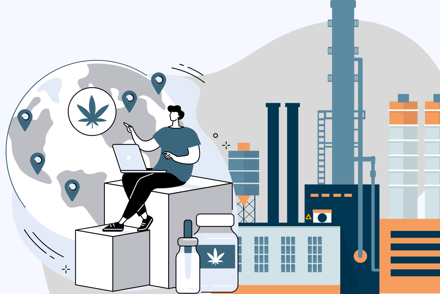 A graphic that shows a student preparing to enter the cannabis industry in dupage county or beyond.
