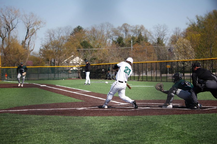 Sophomore infielder Joe Cosenza takes a swing at a fastball. 