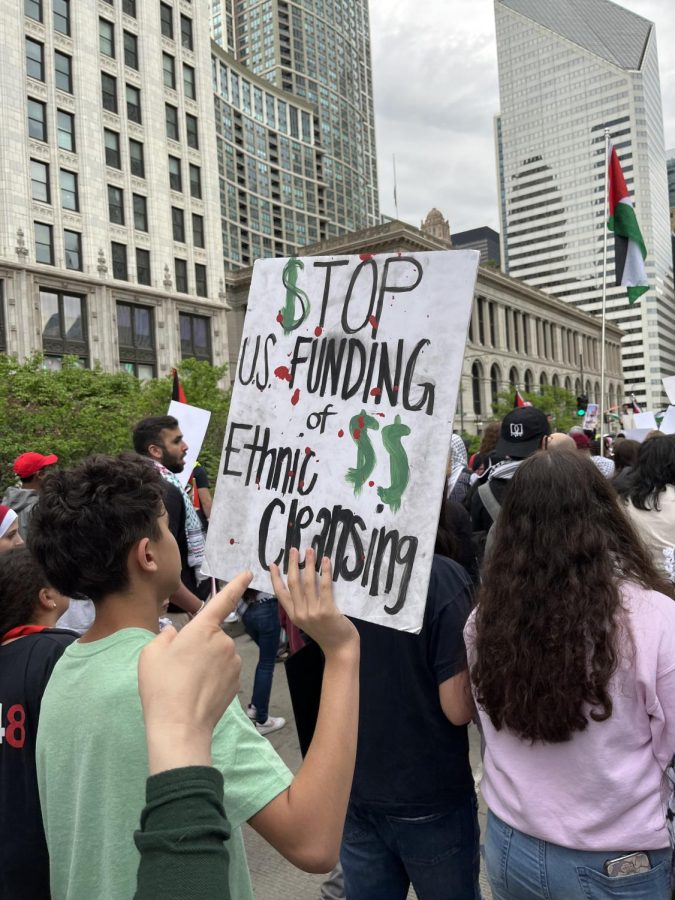 Demonstrators in downtown Chicago four days after the death of journalist Shireen Abu Akleh