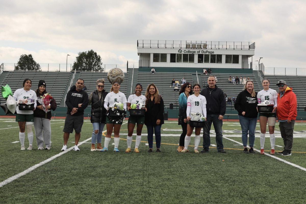 Before the match, five sophomores from the College of DuPage womens soccer team were honored for their time spent at COD. 
