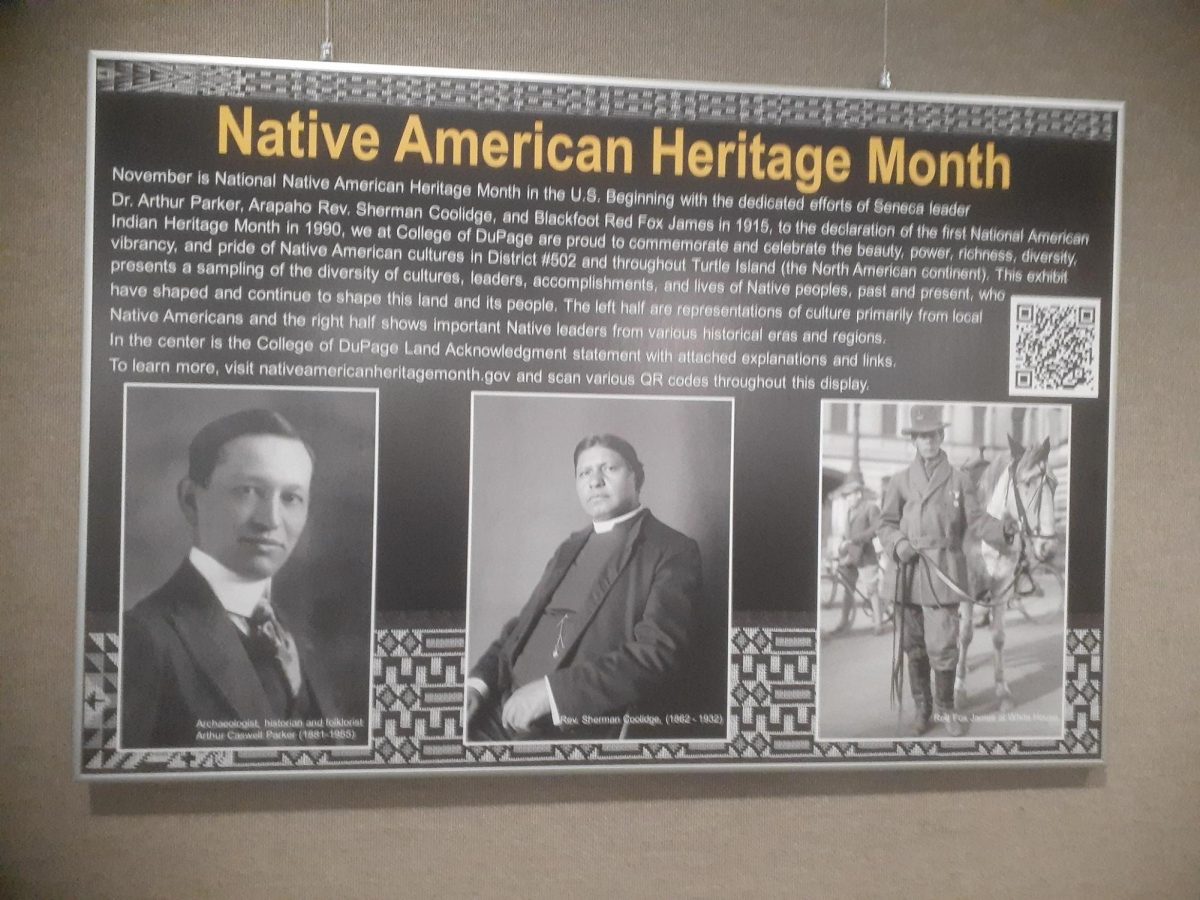 Native American Heritage Month display in International Hall at COD.