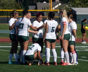 The team in a huddle.