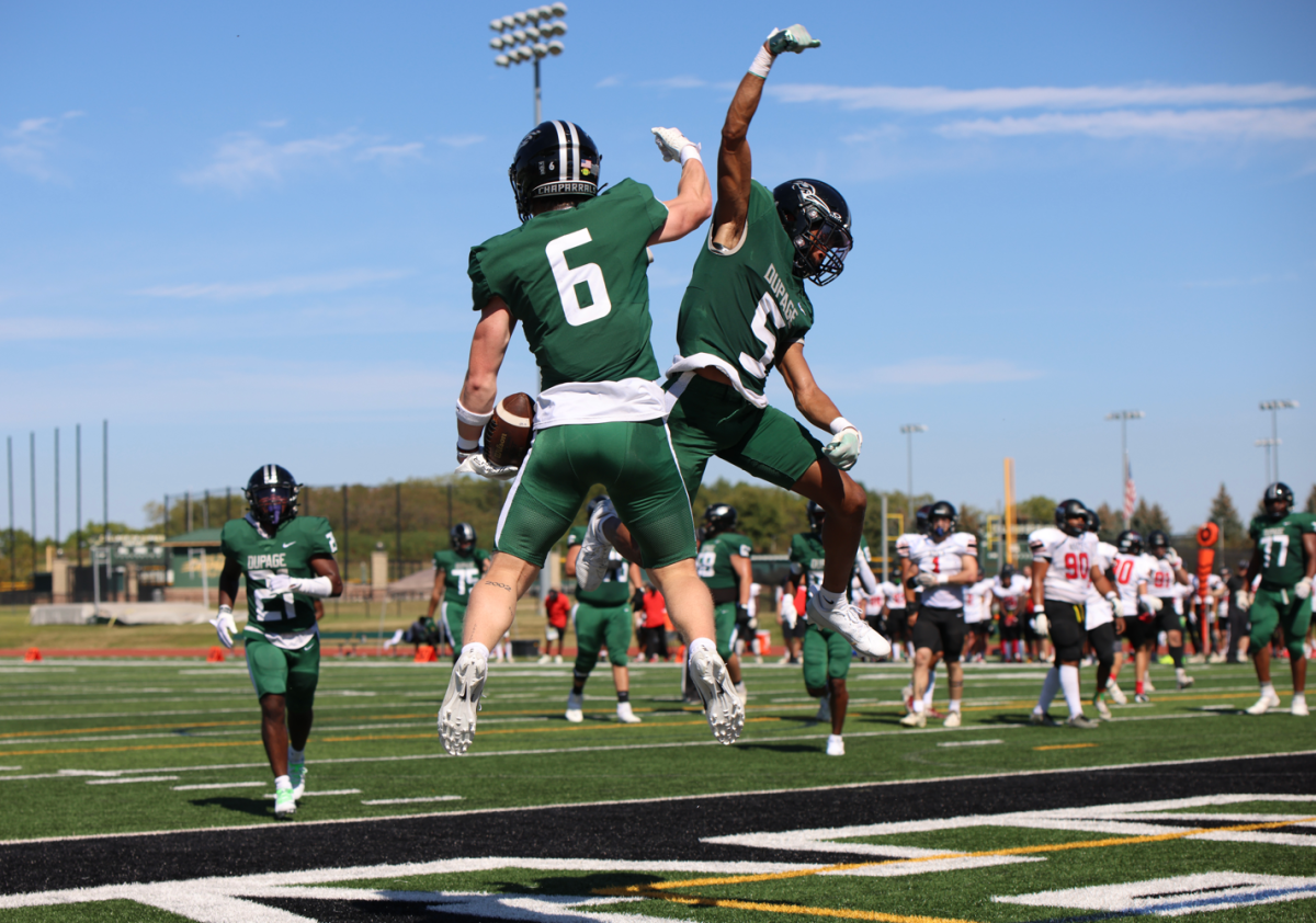 Chaps' wide receiver's Clayton Bone and Willie Feagin celebrate together after a touchdown.