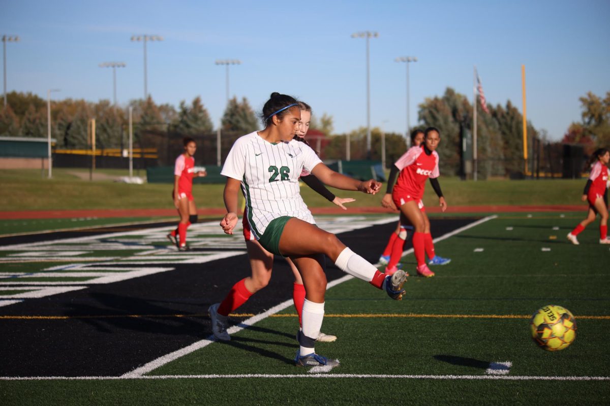 Freshman Annabelle Andino passes the ball. 