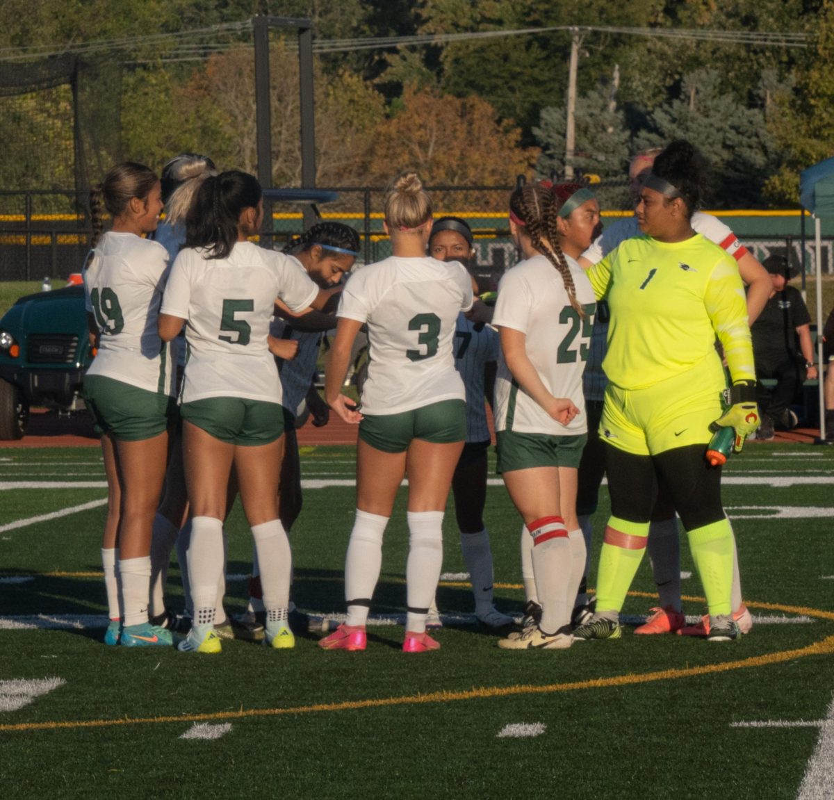 The team in a huddle.