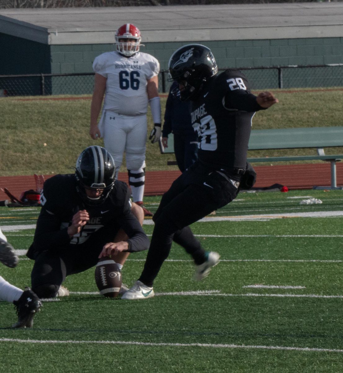 Sophomore kicker Christian Casillas kicks the extra point. 