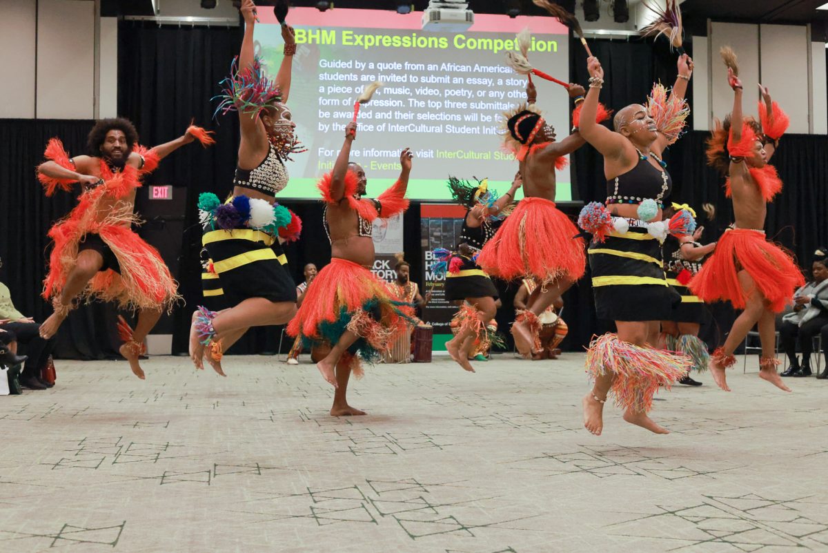 The Afrikan Dance and Music Institute performs in the Black History Month opening ceremony.