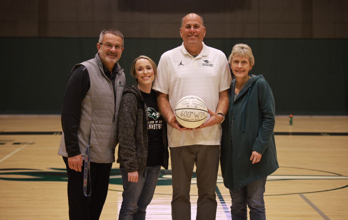 COD men's basketball head coach Joe Kuhn is honored with his 600th career win as a coach. 