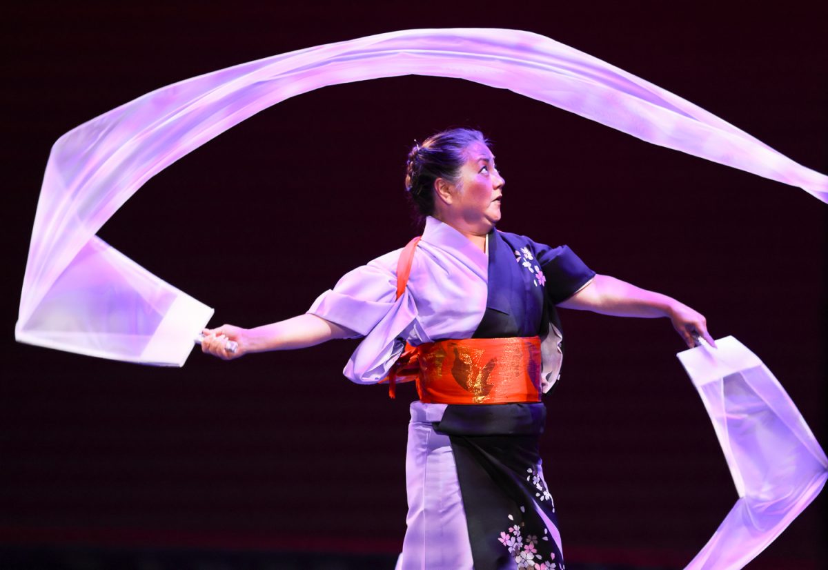 Members of Tsukasa Taiko perform Odori at Hokusai Japan Fest. 
