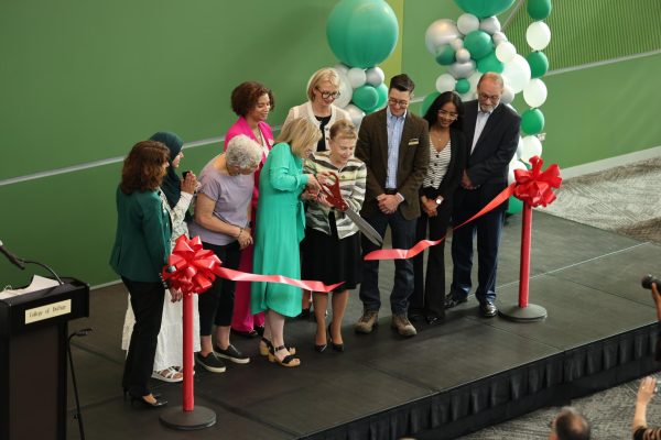 Dr. Christina Hammond and leaders of the SSC and Atrium renovation project cut the ribbon to unveil the newly renovated space on May 13, 2025.