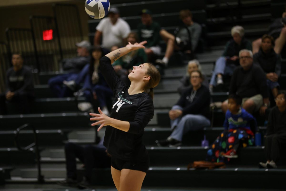 Sophomore Megan Daca serves. 