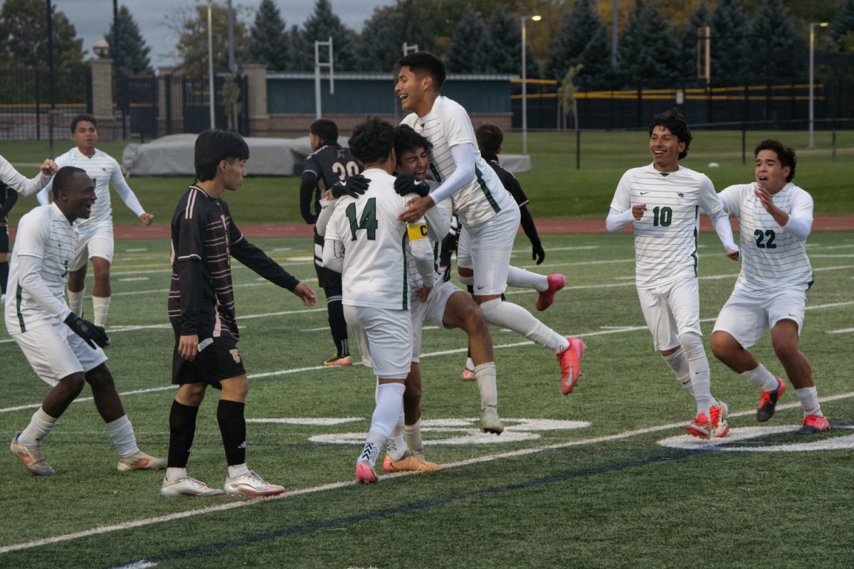 The DuPage team celebrating a goal.