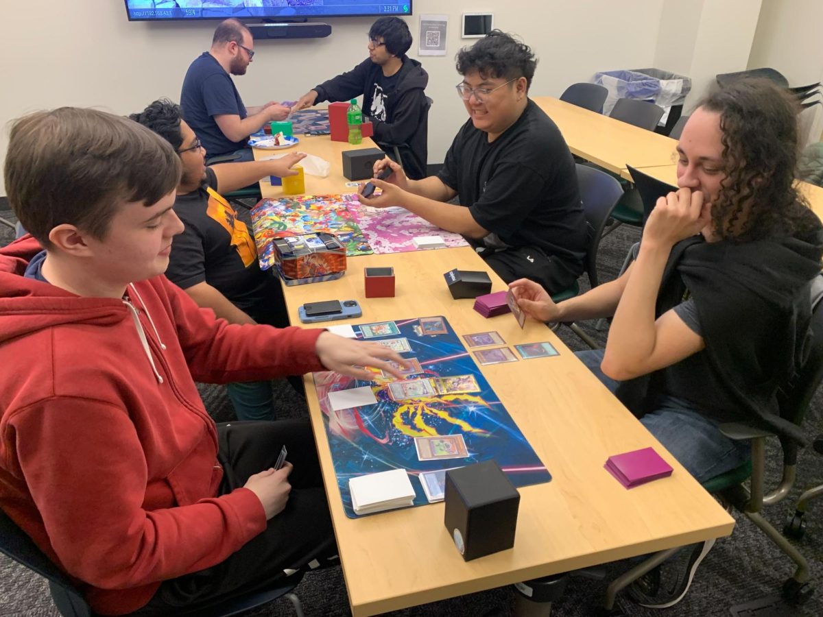 TCG Club members play a casual round of Yu-Gi-Oh! during their meeting. 
